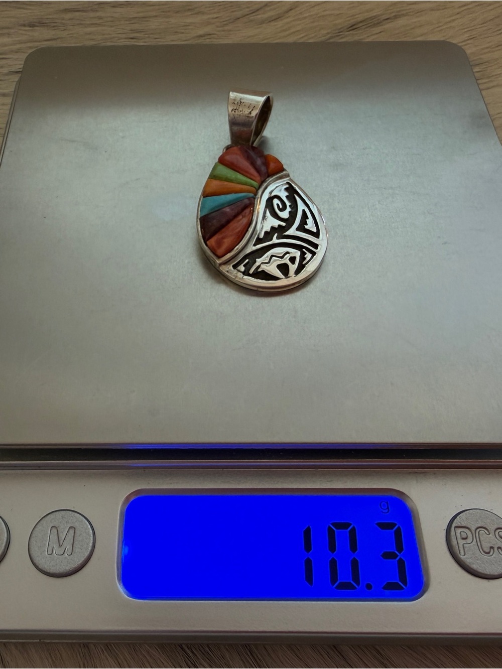 ❤️ Navajo Signed Calvin Begay Spirit Bear Sunrise MultiStone Inlay 925 Pendant - Picture 6 of 14